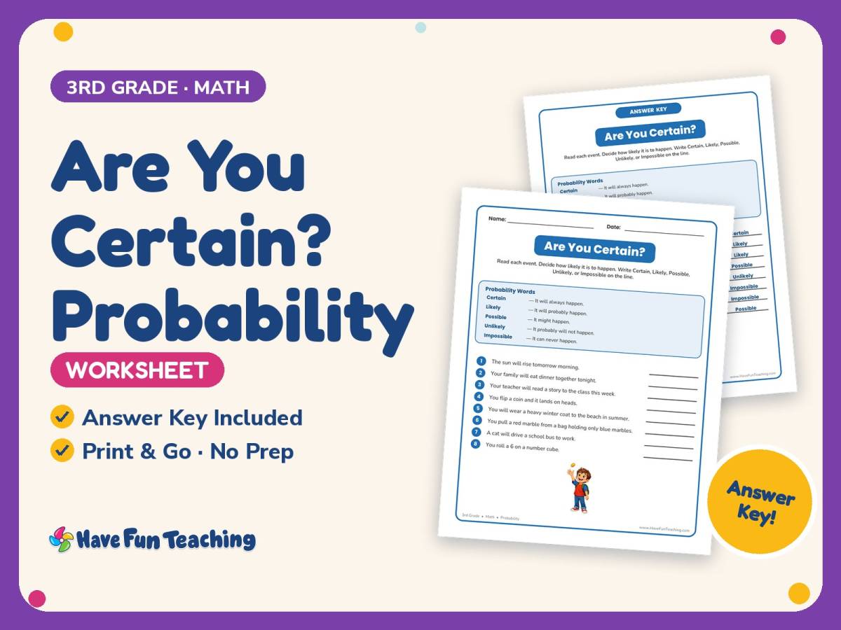 Are You Certain? Probability Worksheet – 3rd Grade Math Practice preview