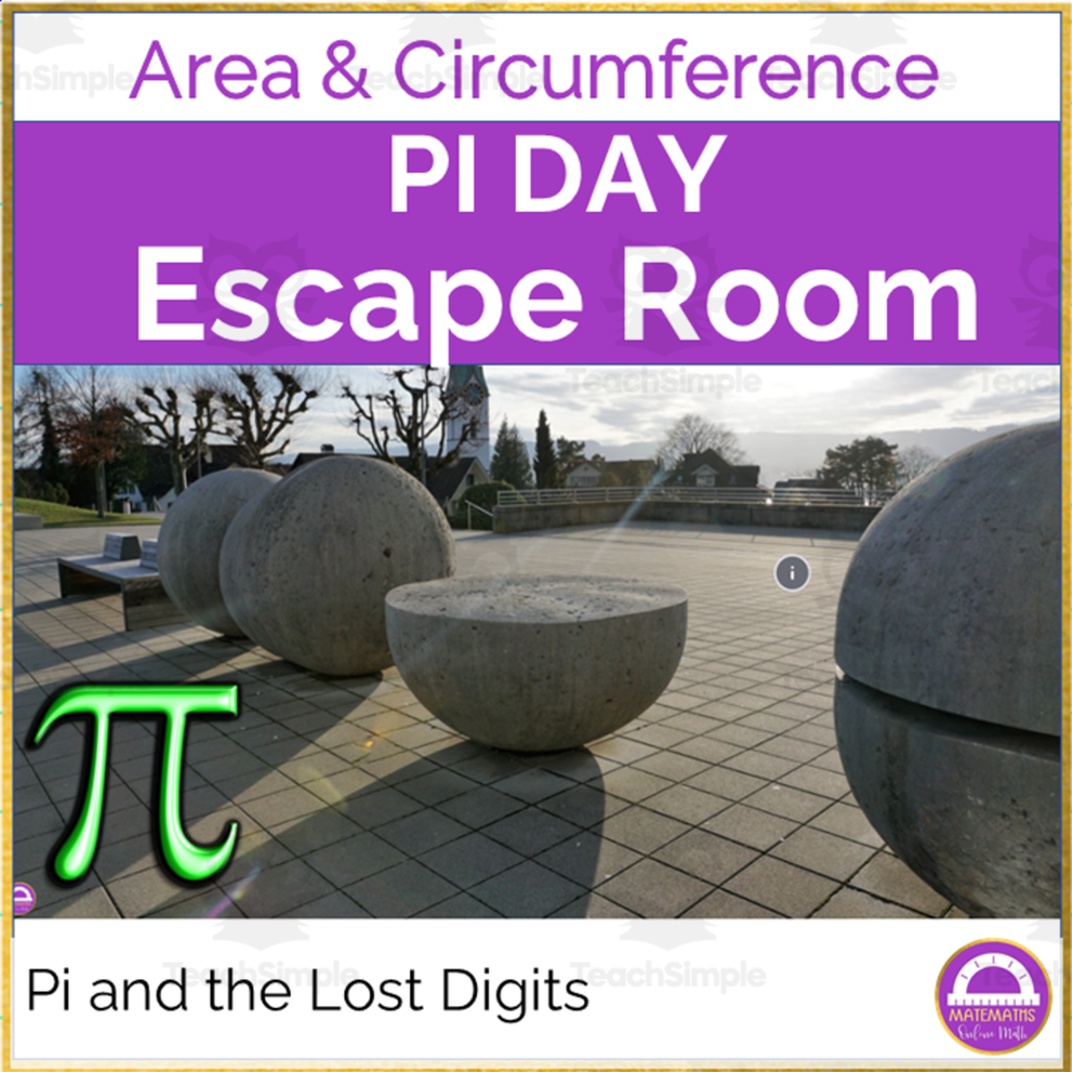 An educational teaching resource from Matemaths entitled Area and Circumference of Circles | Digital Escape Room downloadable at Teach Simple.