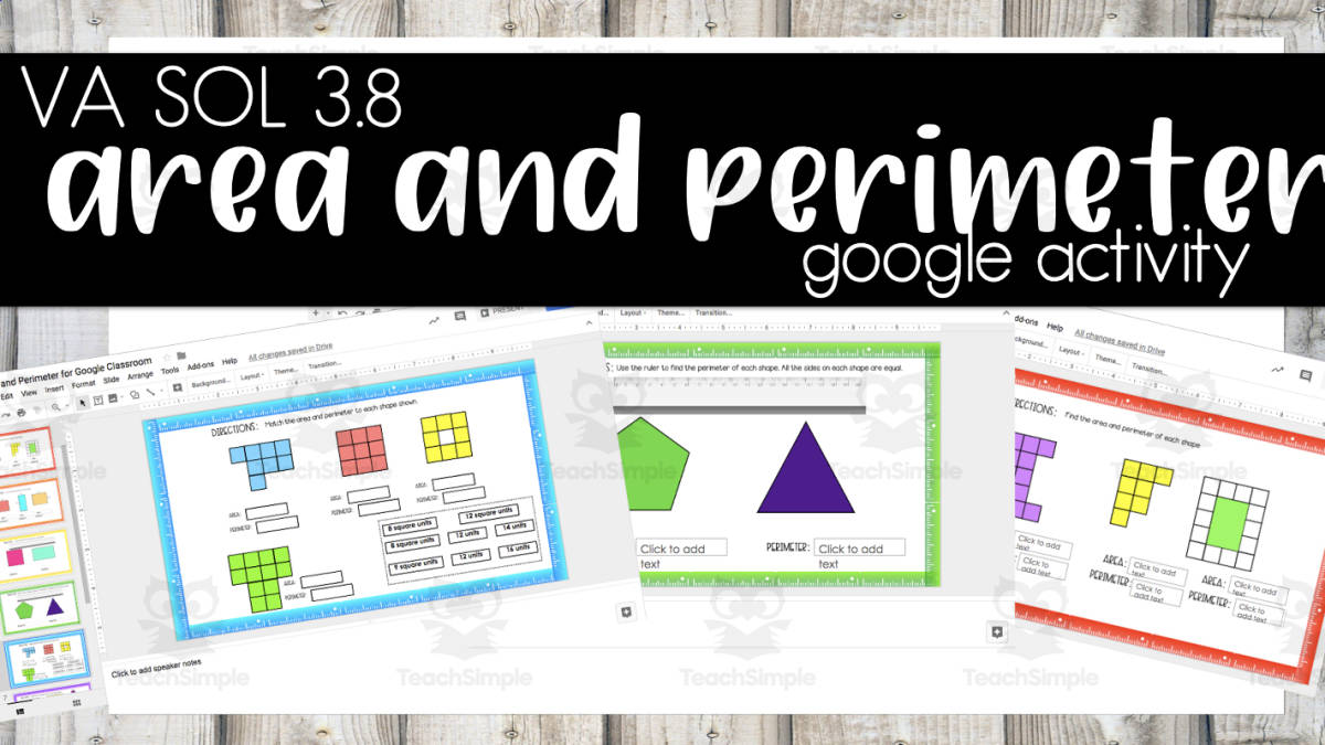 An educational teaching resource from SchoolingSara entitled Area and Perimeter Digital Activity (VA SOL 3.8) downloadable at Teach Simple.