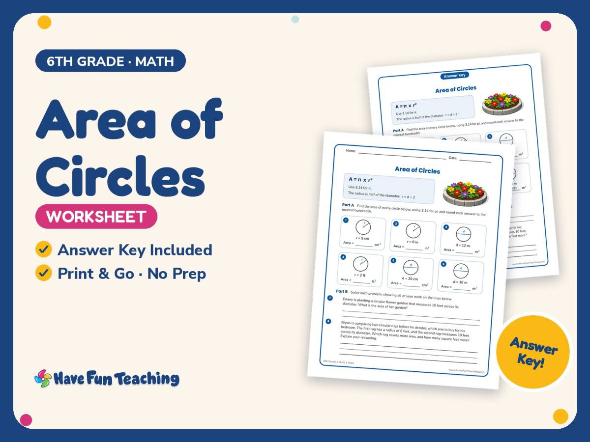 Area of Circles Worksheet – 6th Grade Geometry & Measurement Practice preview