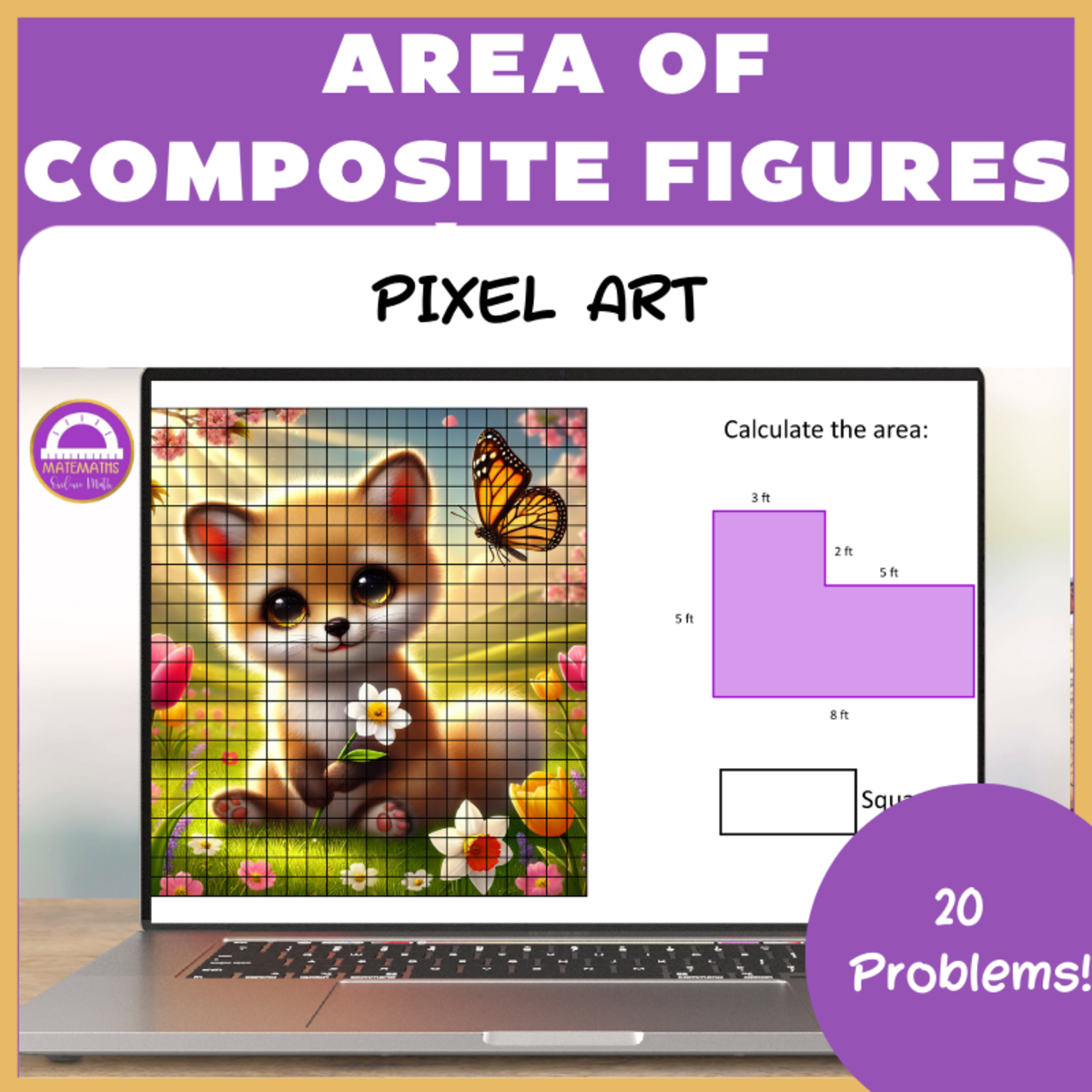 An educational teaching resource from Matemaths entitled Area of Composite Shapes Pixel Art downloadable at Teach Simple.