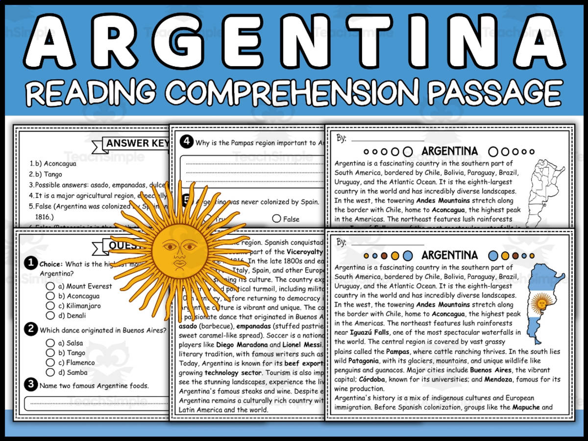 An educational teaching resource from Wonderland School entitled Argentina Reading Comprehension for Hispanic Heritage Month downloadable at Teach Simple.
