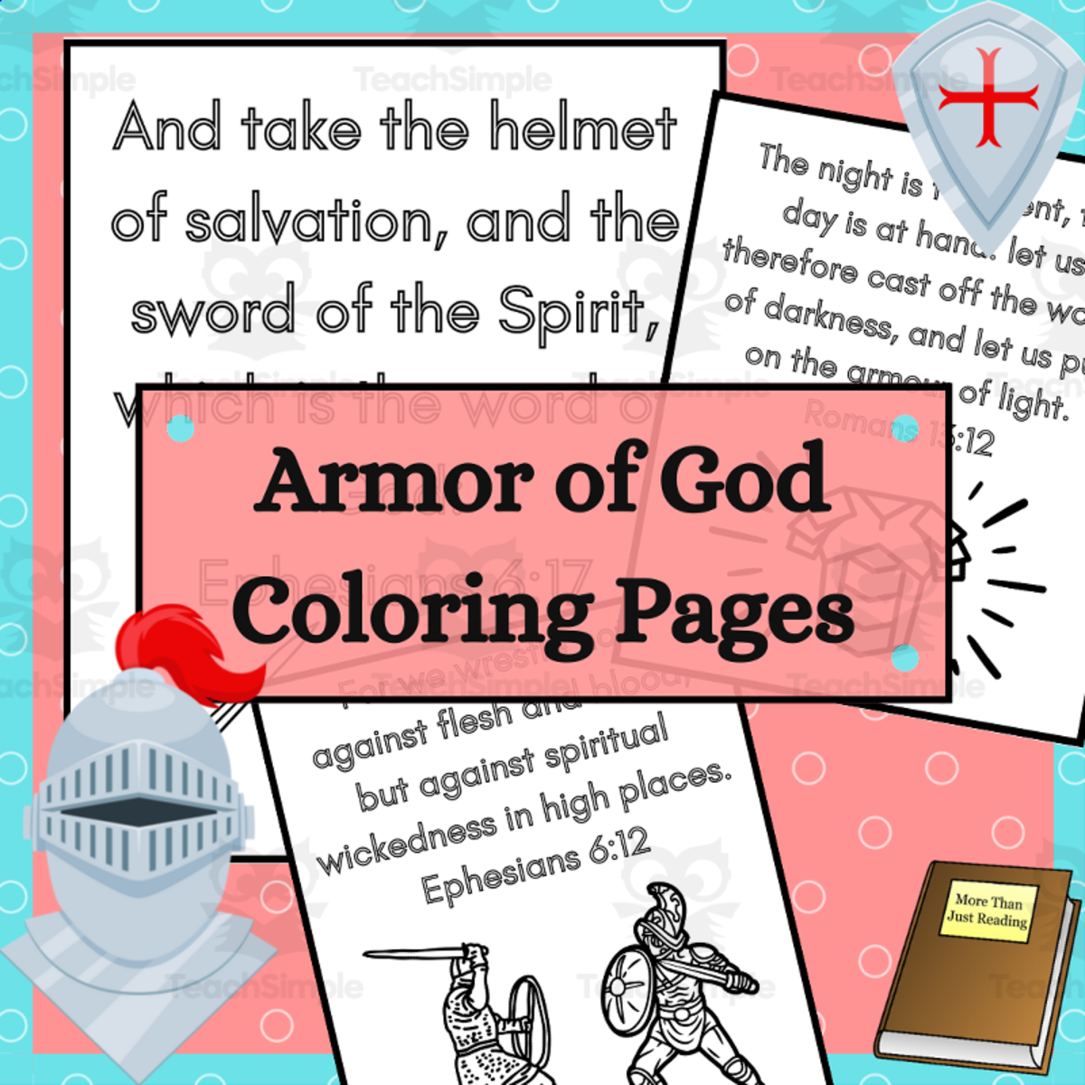An educational teaching resource from More Than Just Reading entitled Armor of God Bible Verse Coloring Pages downloadable at Teach Simple.