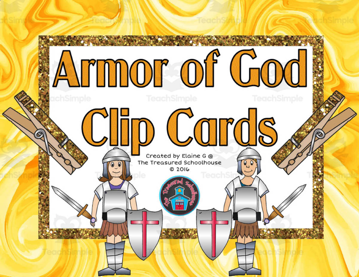 An educational teaching resource from The Treasured Schoolhouse entitled Armor of God Clip Cards downloadable at Teach Simple.