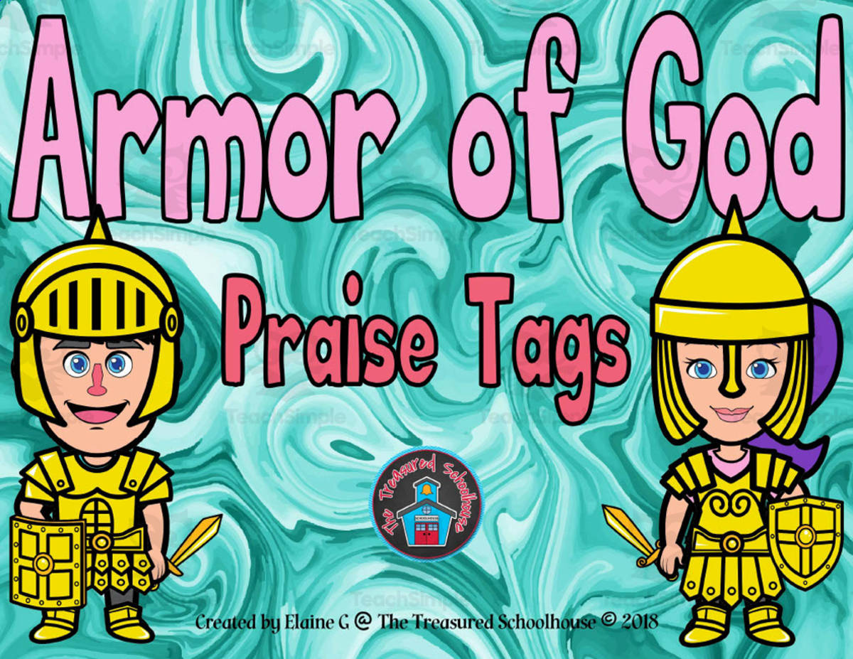 An educational teaching resource from The Treasured Schoolhouse entitled Armor of God Praise Tags downloadable at Teach Simple.