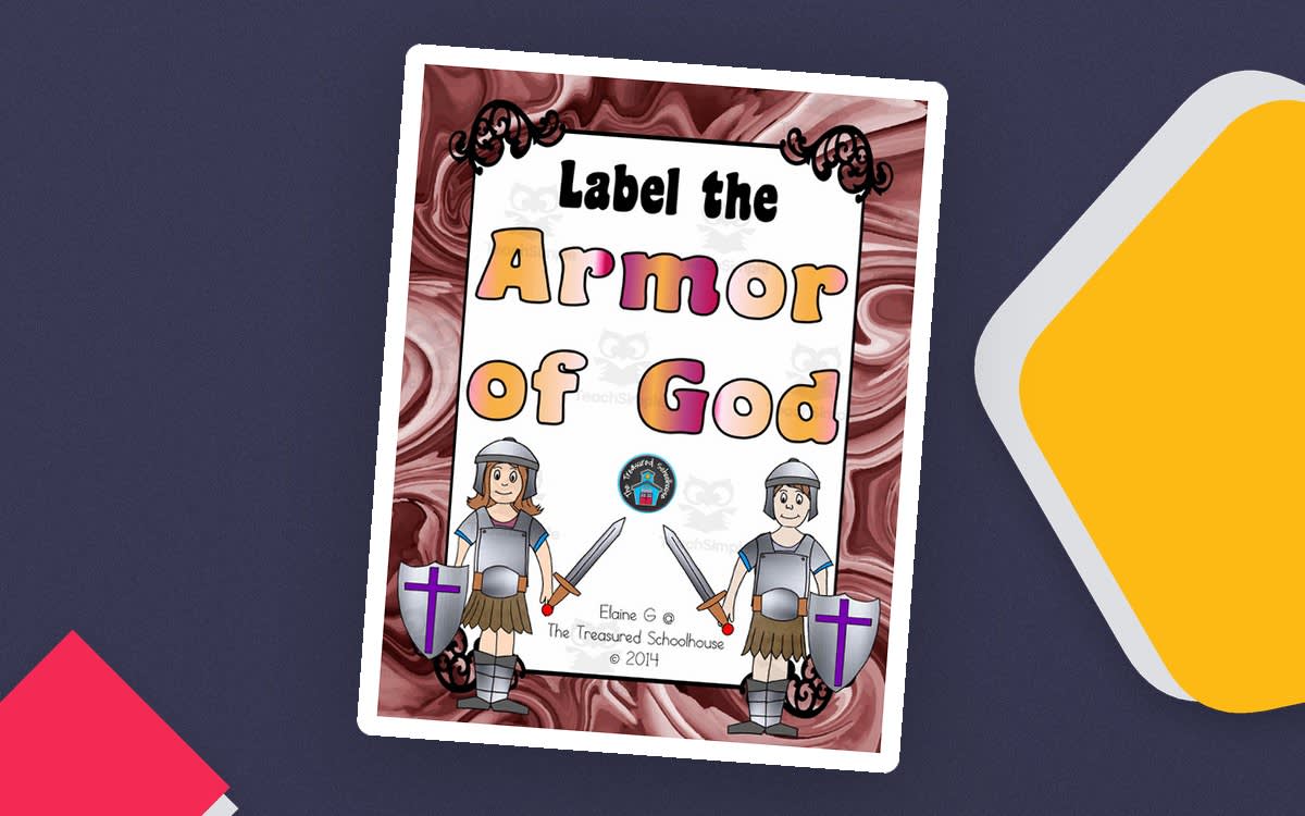 An educational teaching resource from The Treasured Schoolhouse entitled Armor of God Worksheets downloadable at Teach Simple.