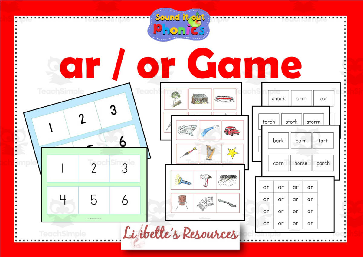 An educational teaching resource from Lilibette's Resources entitled ar/or Phonic Game Colour and B/W downloadable at Teach Simple.