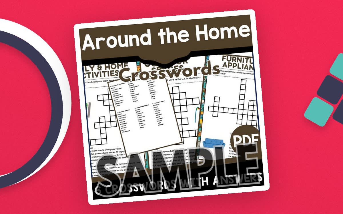 An educational teaching resource from Cored Education entitled Around the Home Crossword : 1 Page Sample (PDF) downloadable at Teach Simple.