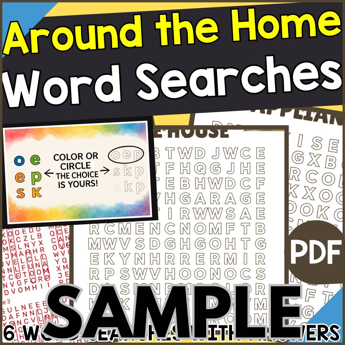 An educational teaching resource from Cored Education entitled Around the Home Word Search: 1 Page Sample (PDF) downloadable at Teach Simple.