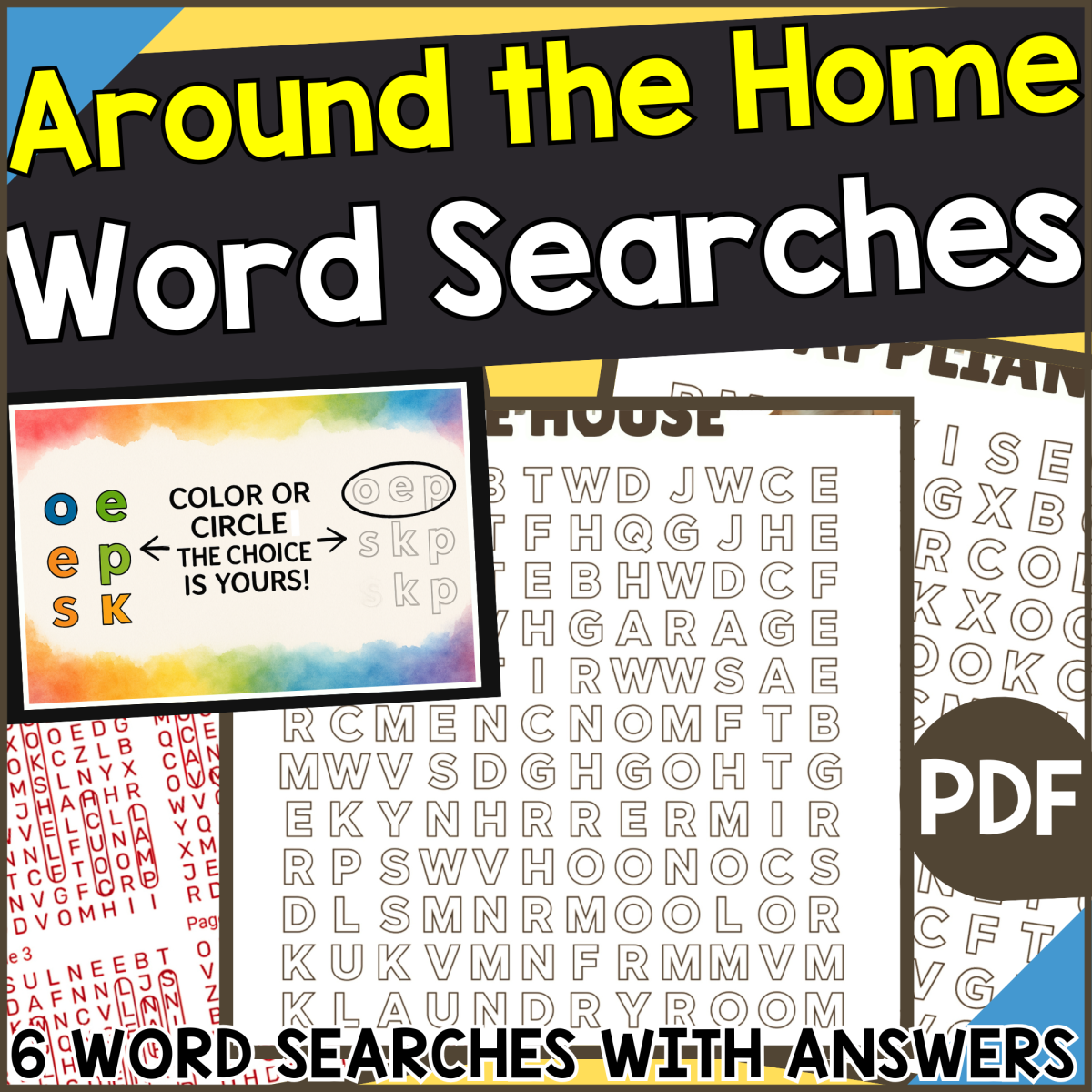 An educational teaching resource from Cored Education entitled Around the Home Word Searches (PDF) downloadable at Teach Simple.