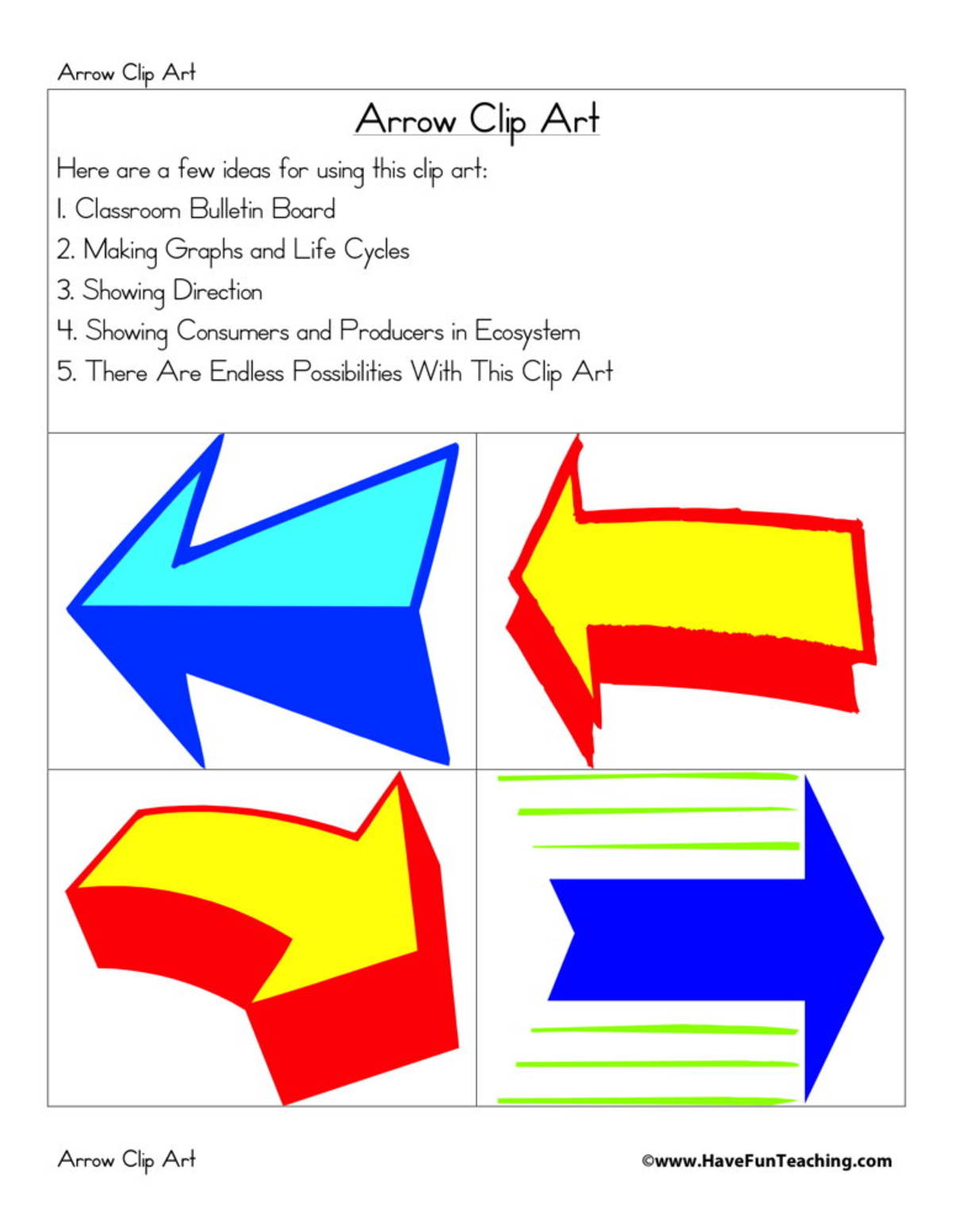 An educational teaching resource from Have Fun Teaching entitled Arrow Clip Art downloadable at Teach Simple.