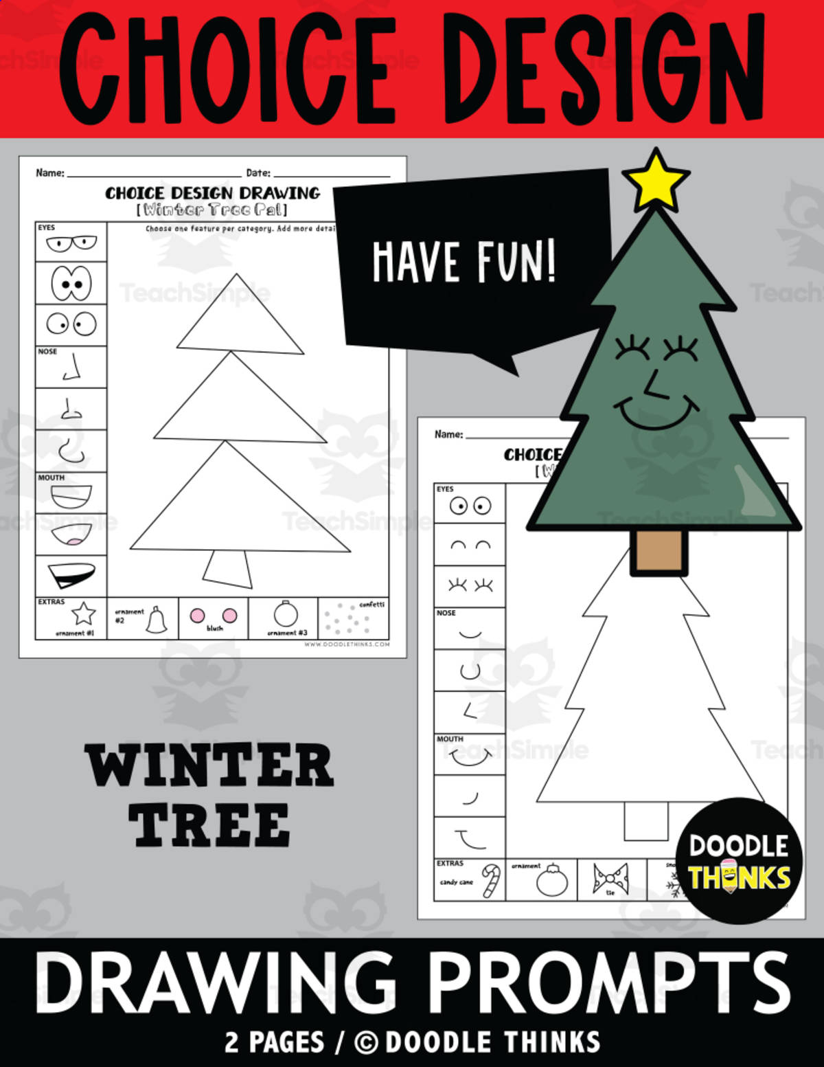 An educational teaching resource from Doodle Thinks entitled Art Activity Winter Tree Choice Design Drawing Prompts downloadable at Teach Simple.