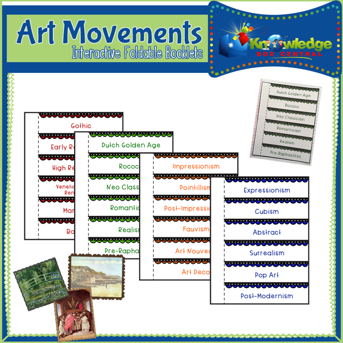 An educational teaching resource from Knowledge Box Central entitled Art Movements Interactive Foldable Booklets – EBOOK downloadable at Teach Simple.