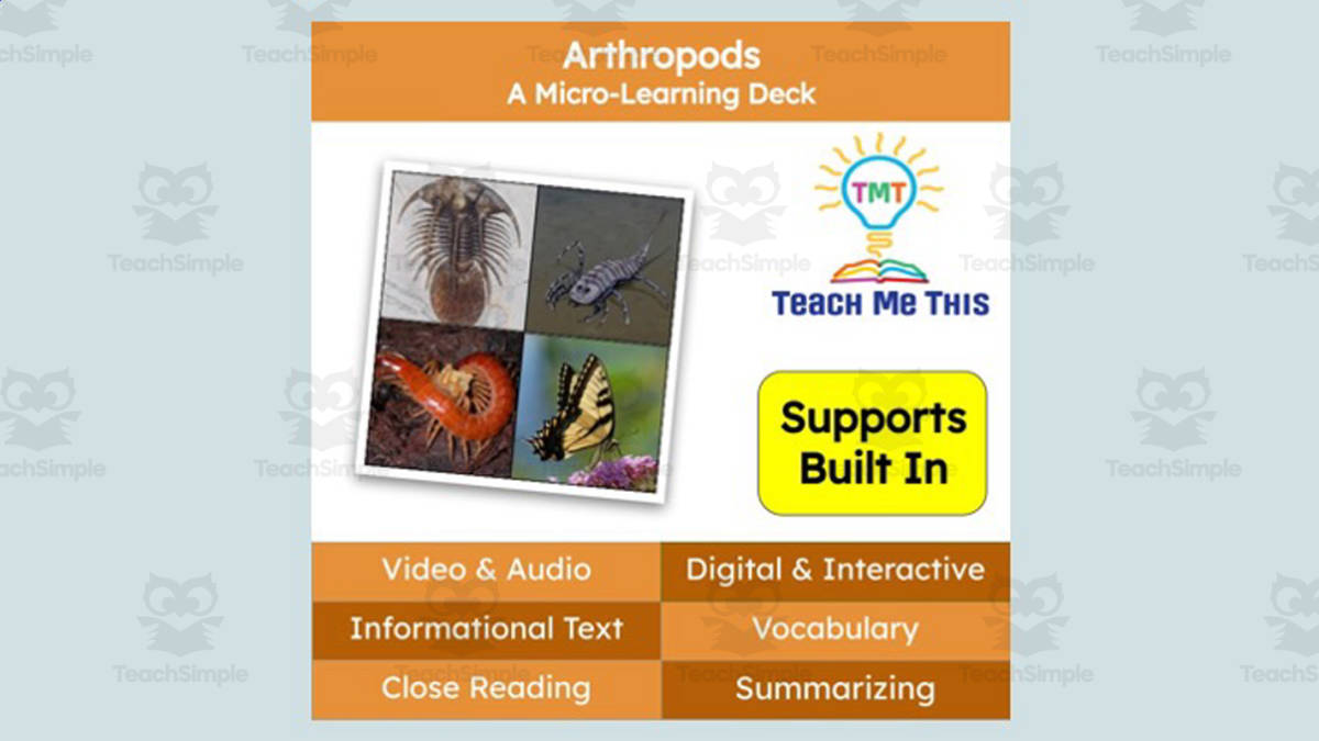 An educational teaching resource from Teach Me This entitled Arthropods | Interactive Science Lesson | Micro-Learning Deck downloadable at Teach Simple.