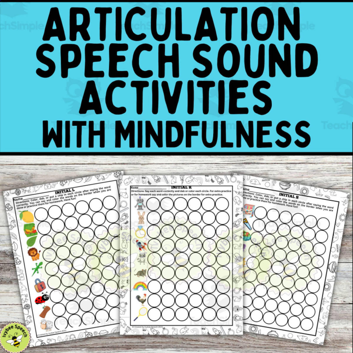 An educational teaching resource from Ivybee Speech entitled Articulation Speech Therapy Activities with Mindfulness downloadable at Teach Simple.