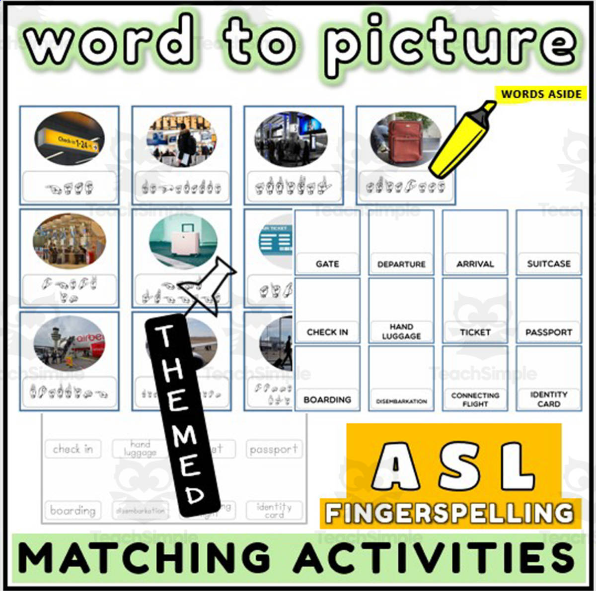 An educational teaching resource from WORDS ASIDE entitled ASL Word to Picture Activities Flashcards 2 downloadable at Teach Simple.