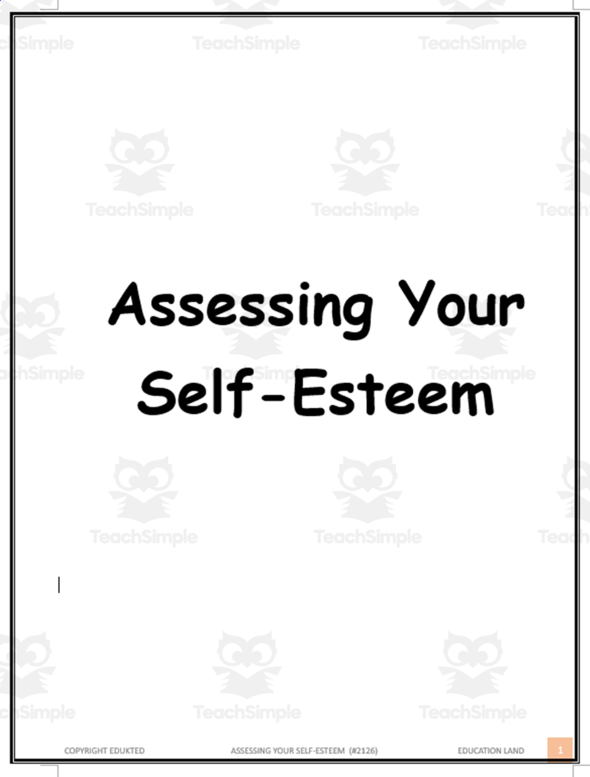 An educational teaching resource from Learn it ANY way entitled Assessing your self-esteem (#2126) downloadable at Teach Simple.