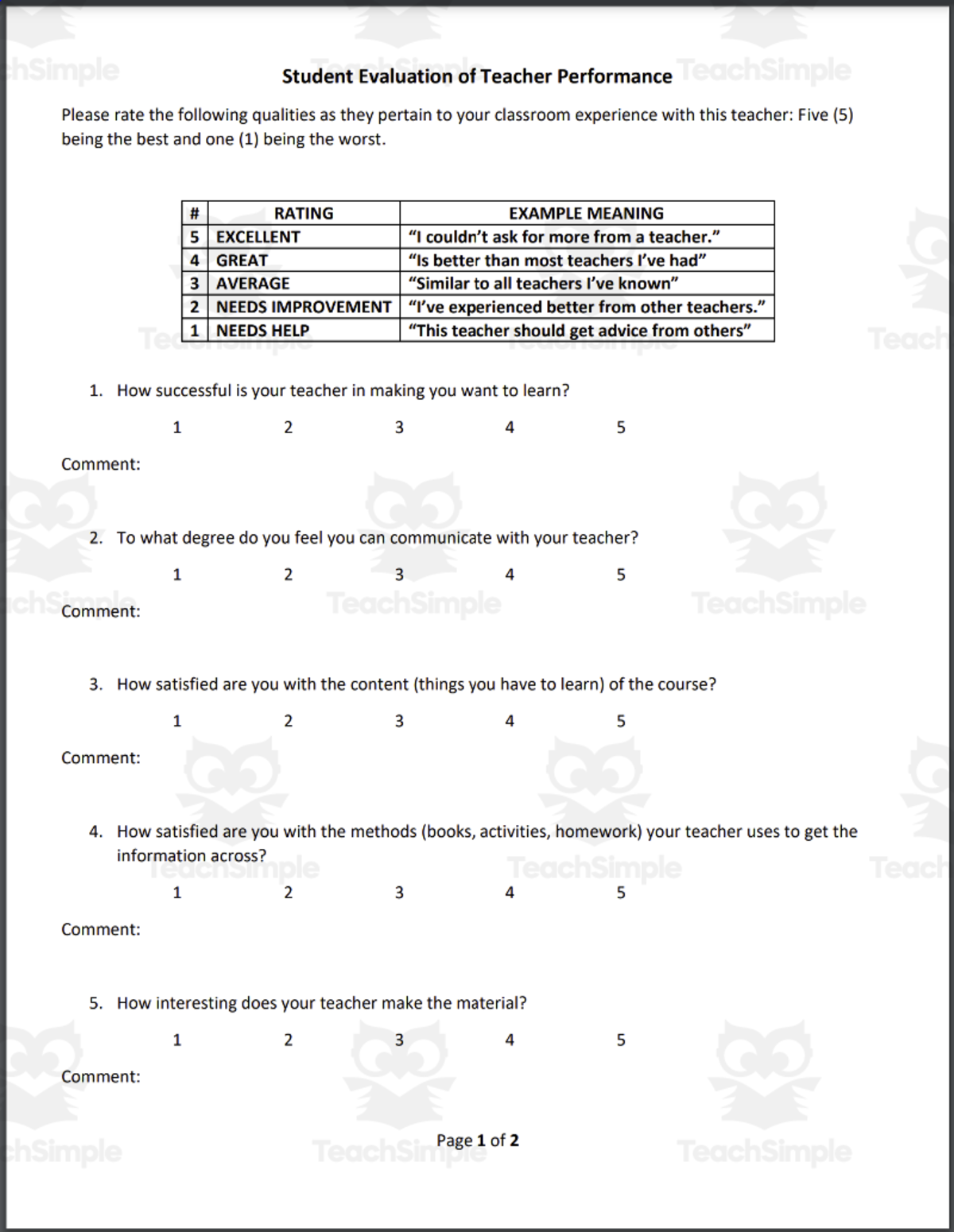An educational teaching resource from The Education Lab entitled Assessments: Teachers downloadable at Teach Simple.