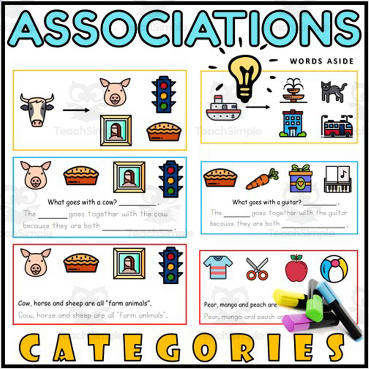 An educational teaching resource from WORDS ASIDE entitled Association Task Cards Categories downloadable at Teach Simple.