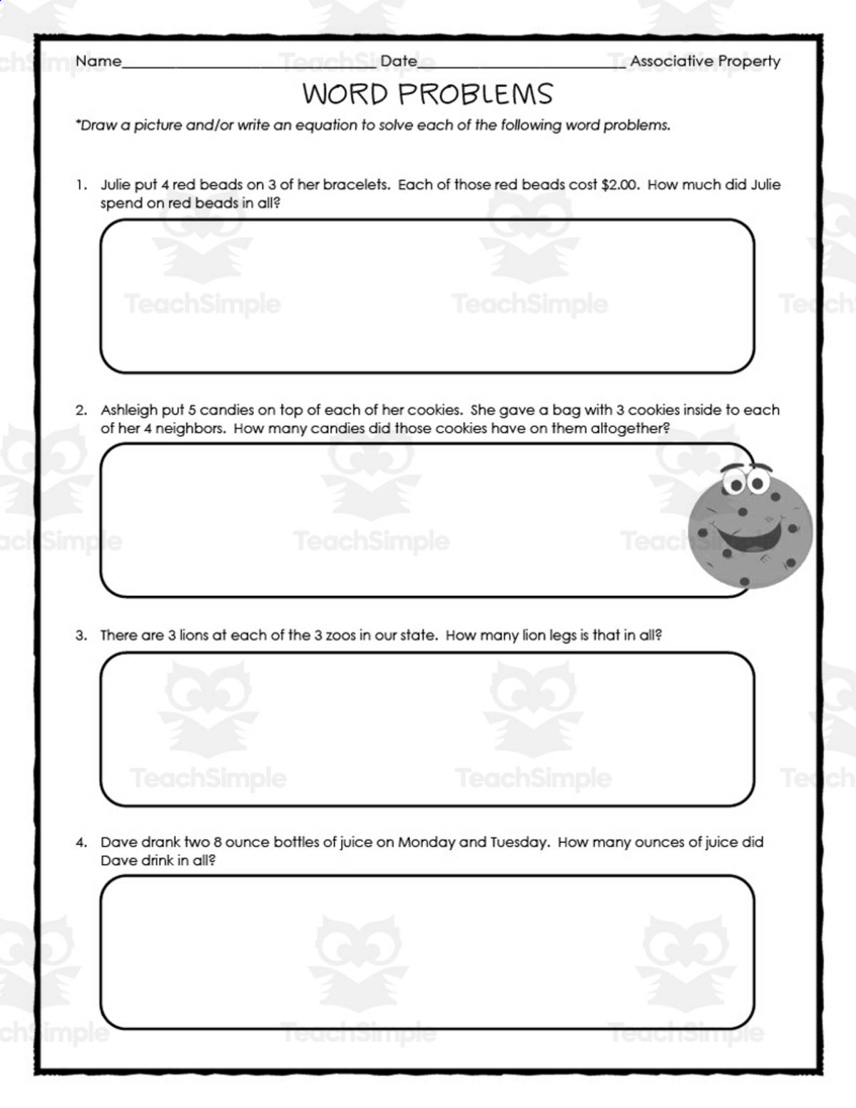 An educational teaching resource from At the Core entitled Associative Property Word Problems downloadable at Teach Simple.