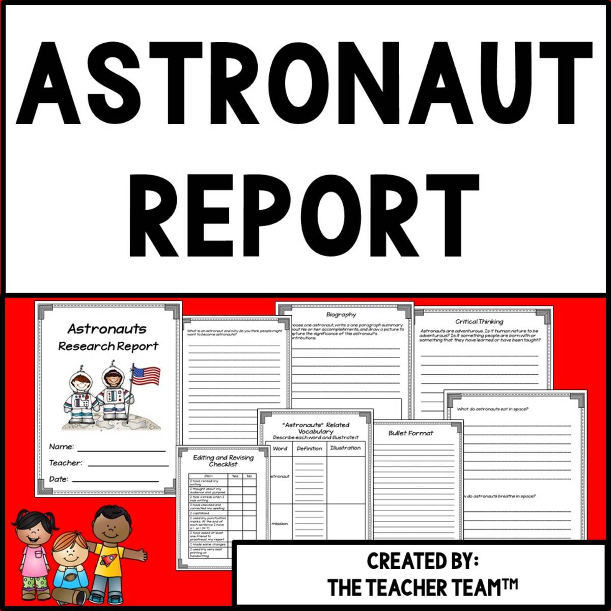 An educational teaching resource from The Teacher Team entitled Astronauts | Astronaut Report | Research Project downloadable at Teach Simple.