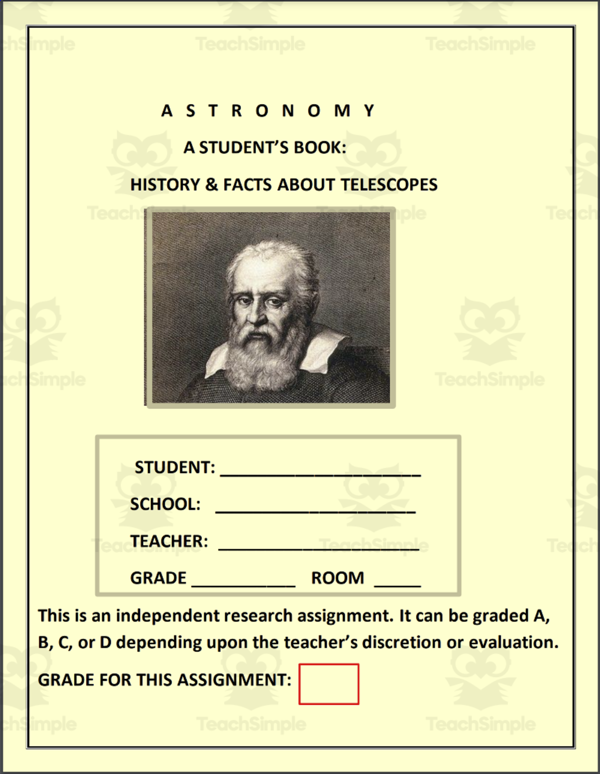 An educational teaching resource from THE LANTERN OF KNOWLEDGE entitled Astronomy: A student’s book: history & facts about telescopes project downloadable at Teach Simple.