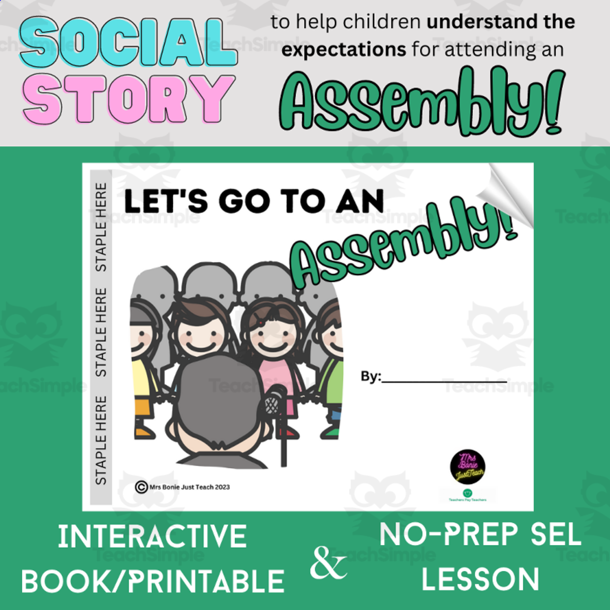 An educational teaching resource from Mrs Bonie Just Teach entitled At An Assembly | Setting Behavior Expectations | Interactive Book downloadable at Teach Simple.