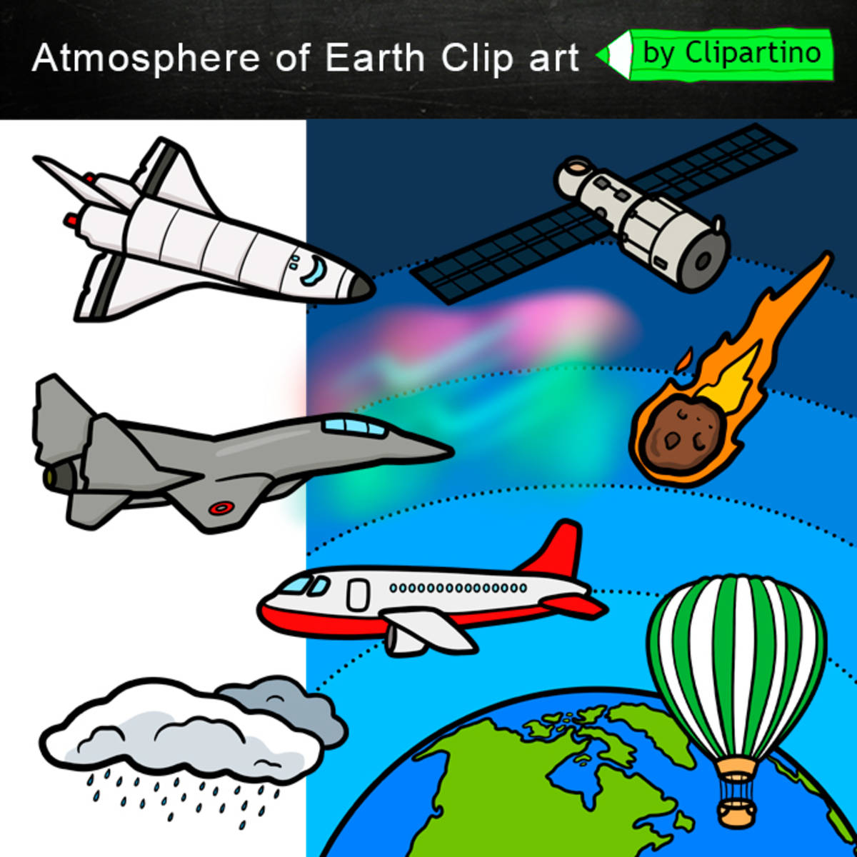 An educational teaching resource from Clipartino entitled Atmosphere of Earth Clip art, Earth science Clipart downloadable at Teach Simple.