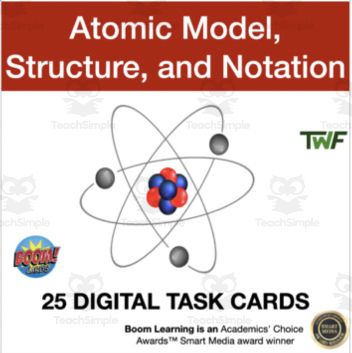 An educational teaching resource from Teach With Fergy entitled Atomic Model, Structure, and Notation Digital Boom Cards downloadable at Teach Simple.