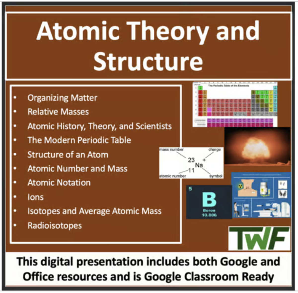 An educational teaching resource from Teach With Fergy entitled Atomic Theory and Structure Overview - Senior Chemistry lesson downloadable at Teach Simple.