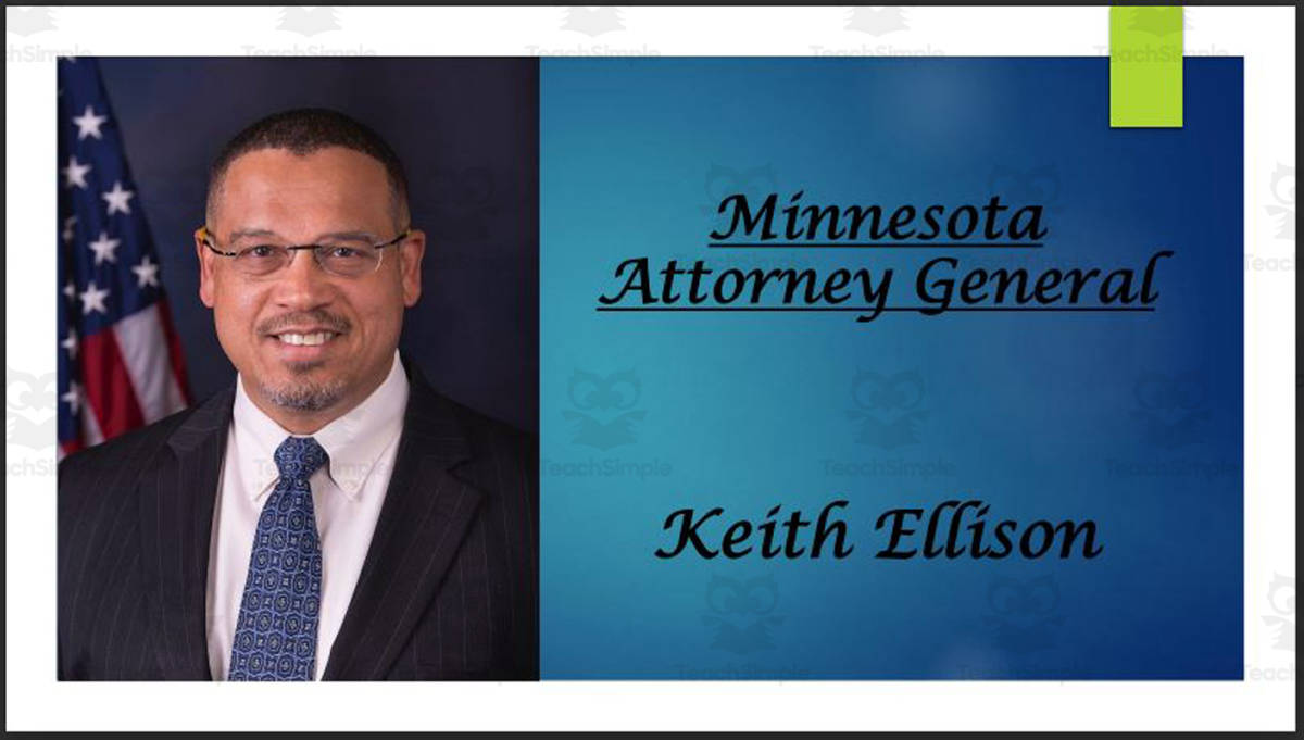 An educational teaching resource from Mr. Matthews Teacher Store entitled Attorney General Keith Ellison (MN) BIO PPT downloadable at Teach Simple.