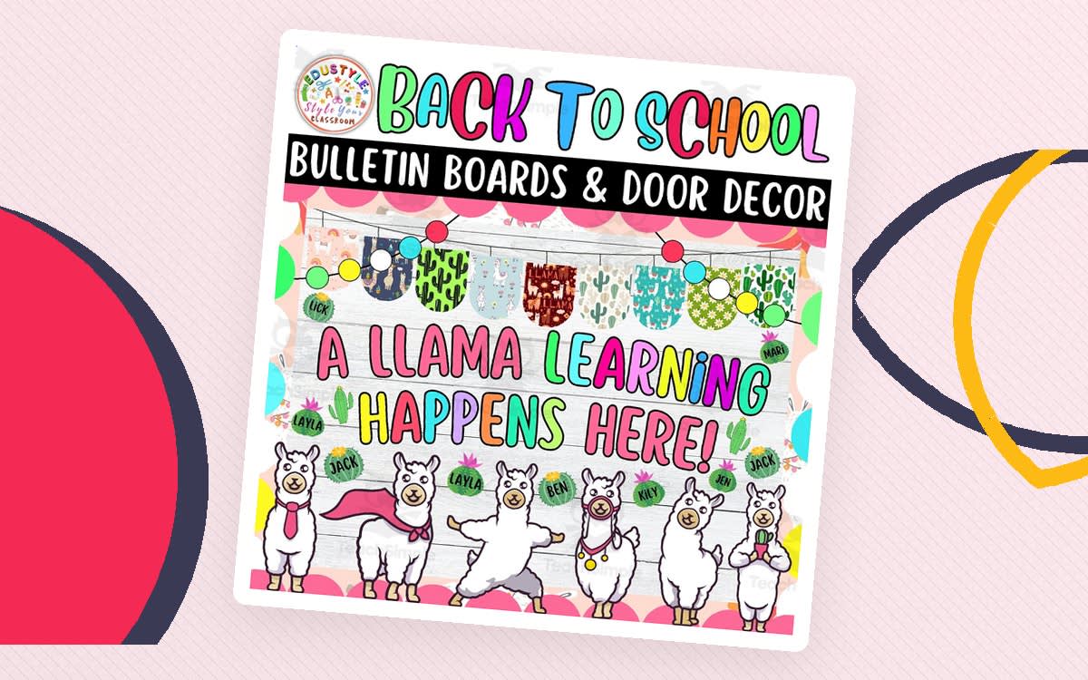 An educational teaching resource from Style Your Classroom entitled August And Sep: Llama Back To School Bulletin board or door Decor kit downloadable at Teach Simple.