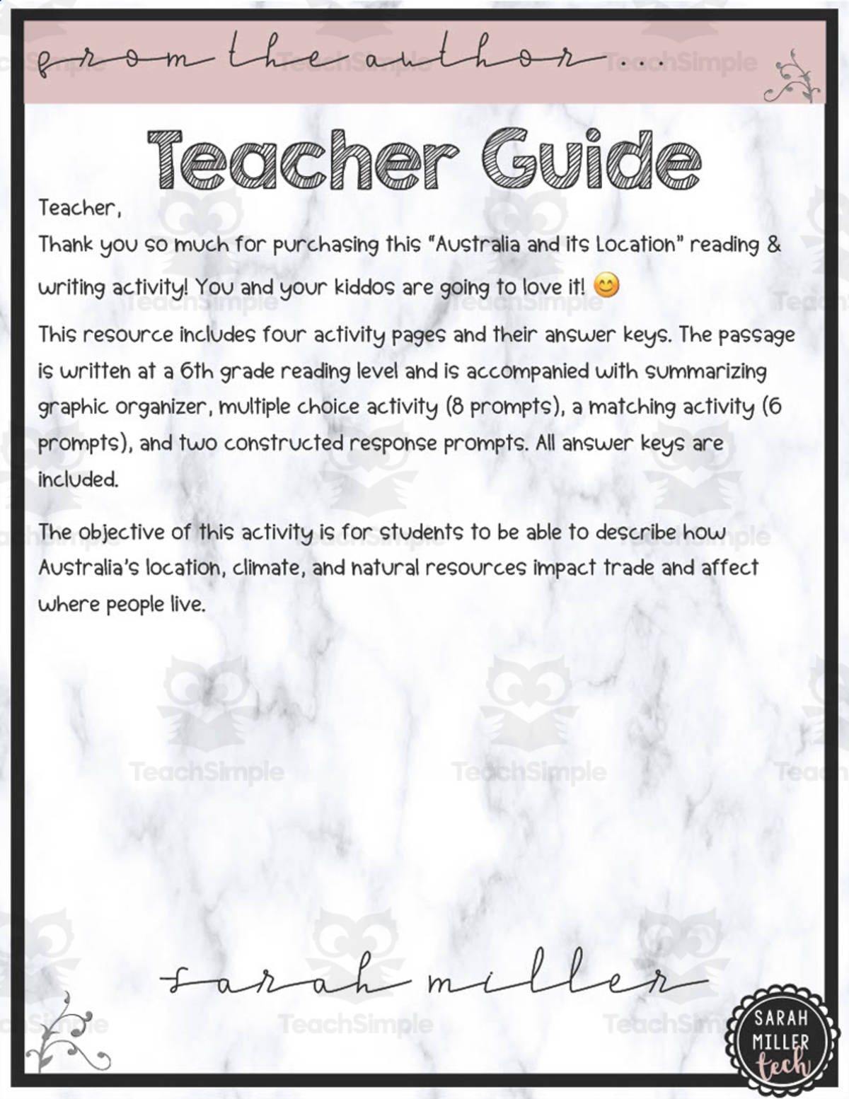 An educational teaching resource from Sarah Miller Tech entitled Australia and its Location Reading Packet downloadable at Teach Simple.