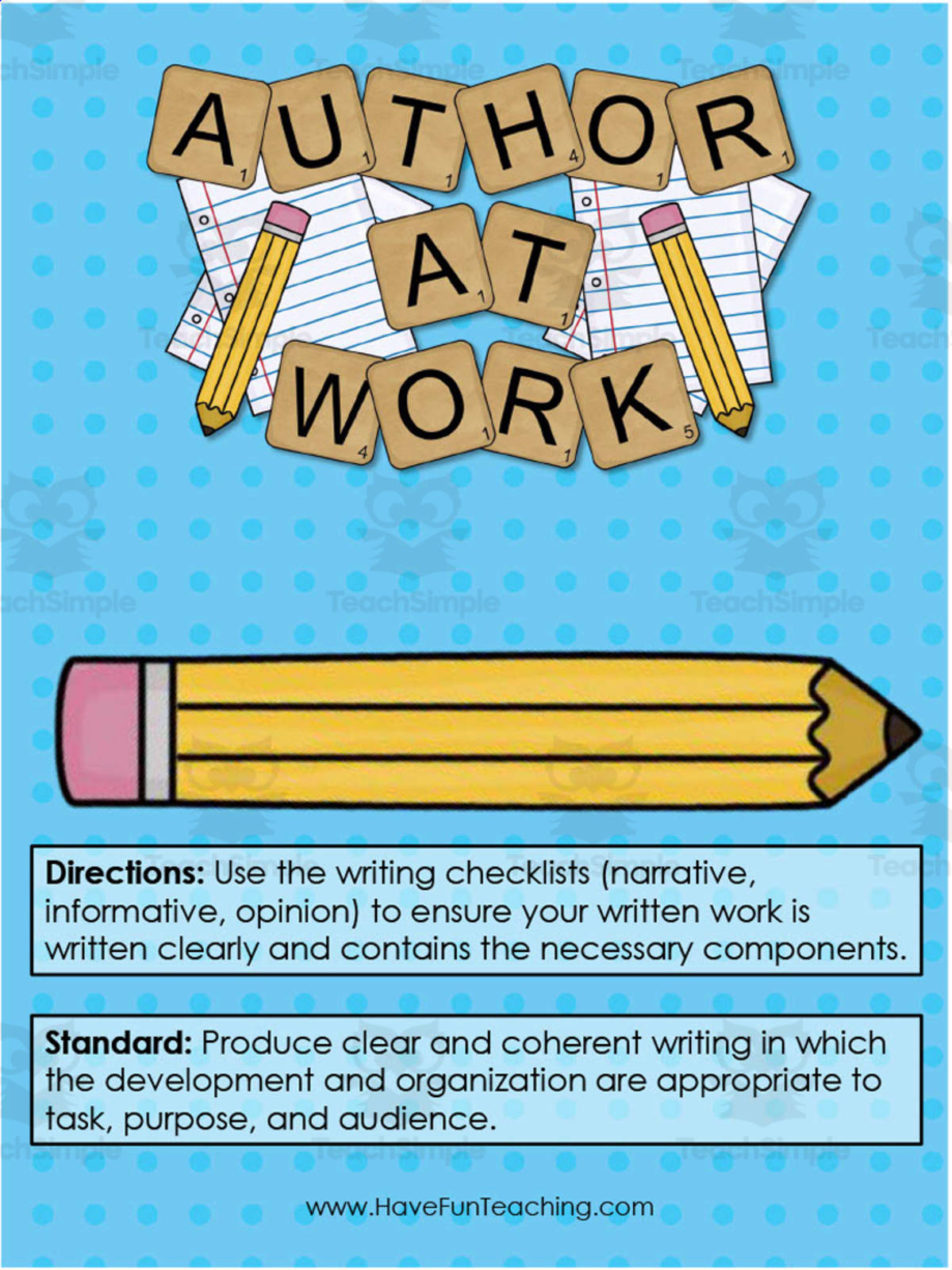 An educational teaching resource from Have Fun Teaching entitled Author At Work Writing Checklist Activity downloadable at Teach Simple.
