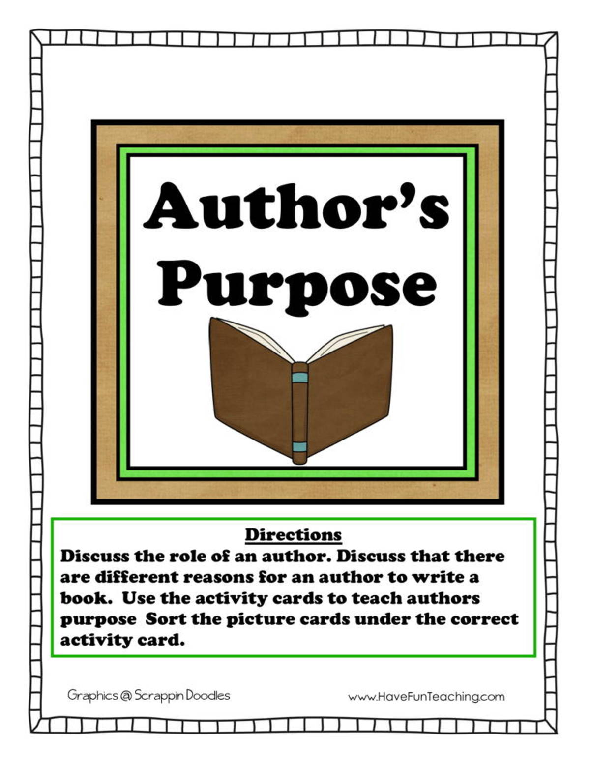 An educational teaching resource from Have Fun Teaching entitled Authors Purpose Picture Sorting Activity downloadable at Teach Simple.