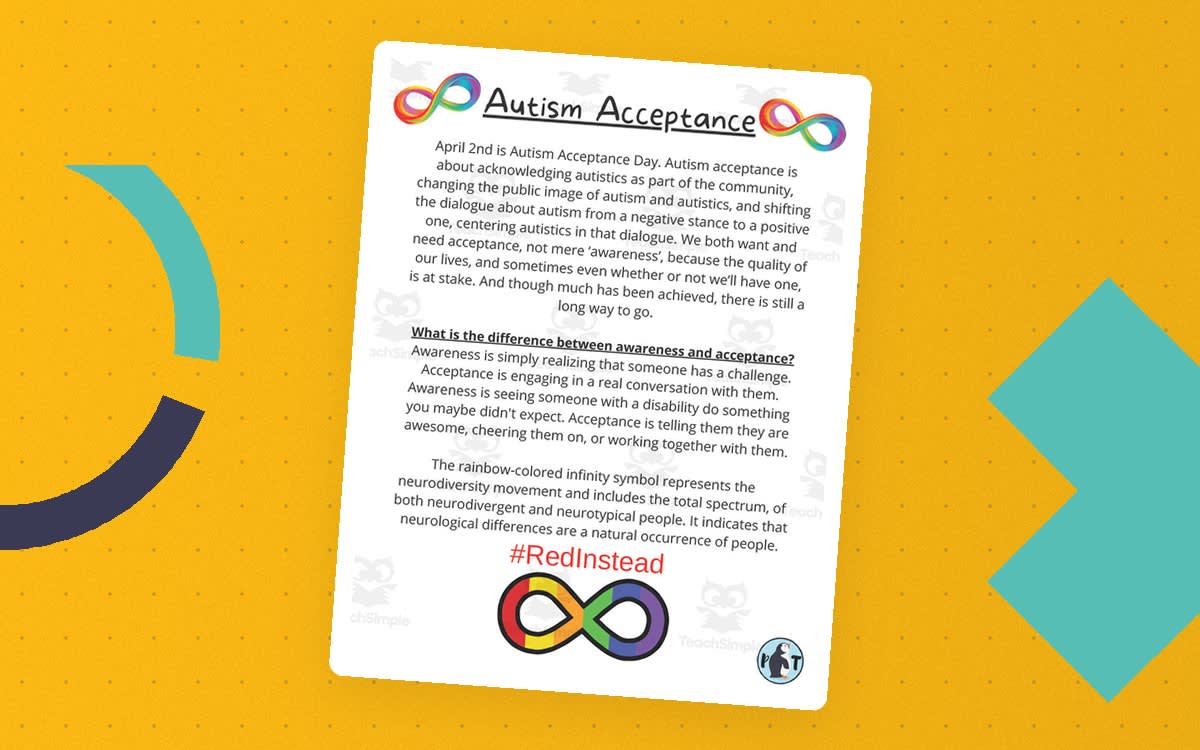 An educational teaching resource from Penguin Teacher Store entitled Autism Acceptance Bulletin Board downloadable at Teach Simple.