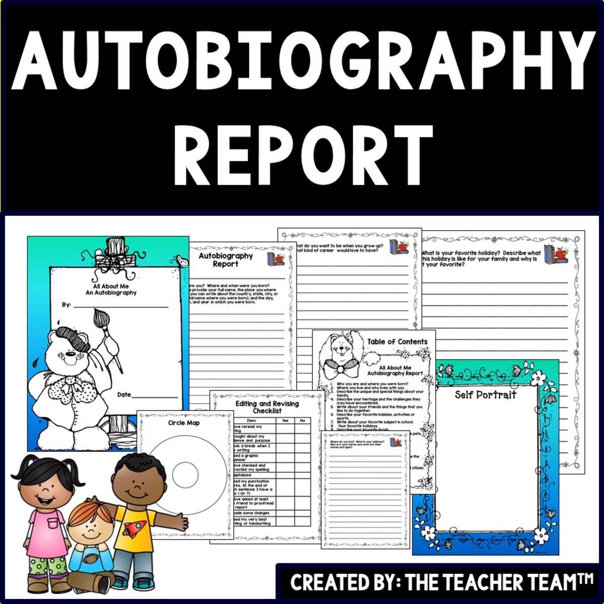 An educational teaching resource from The Teacher Team entitled Autobiography Report downloadable at Teach Simple.