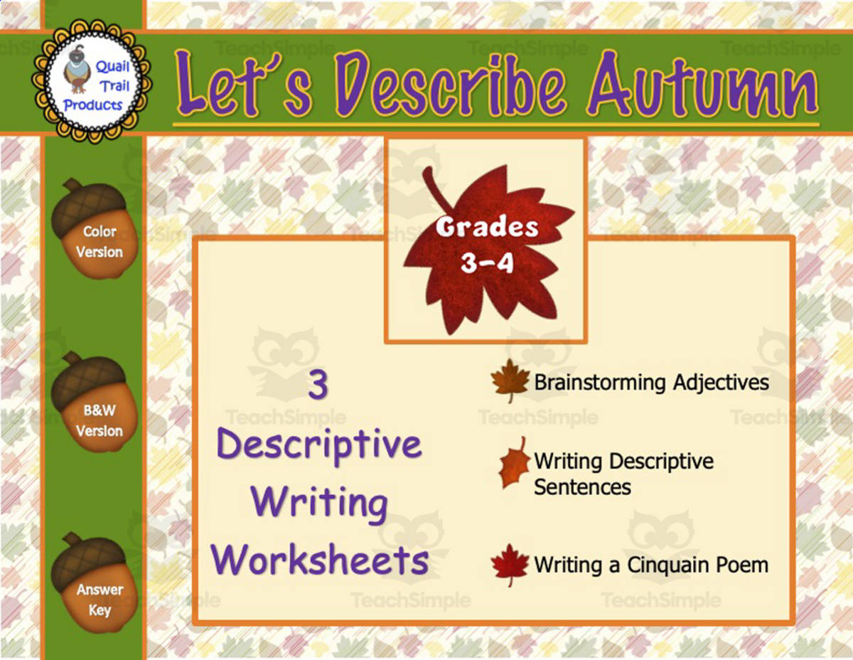 An educational teaching resource from Quail Trail Products entitled Autumn Descriptive Writing Activities downloadable at Teach Simple.