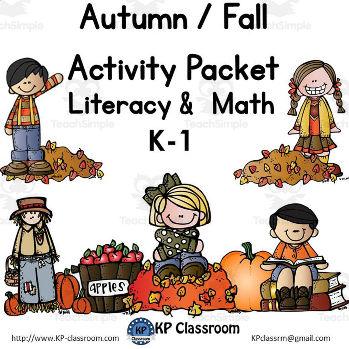 An educational teaching resource from KP Classroom entitled Autumn / Fall Literacy and Math Activity Packet for K-1 downloadable at Teach Simple.