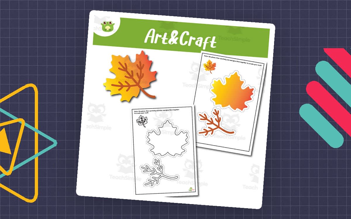 An educational teaching resource from EasyHop entitled Autumn Leaf Art & Craft Printable – Cut, Color, and Build Activity | F downloadable at Teach Simple.