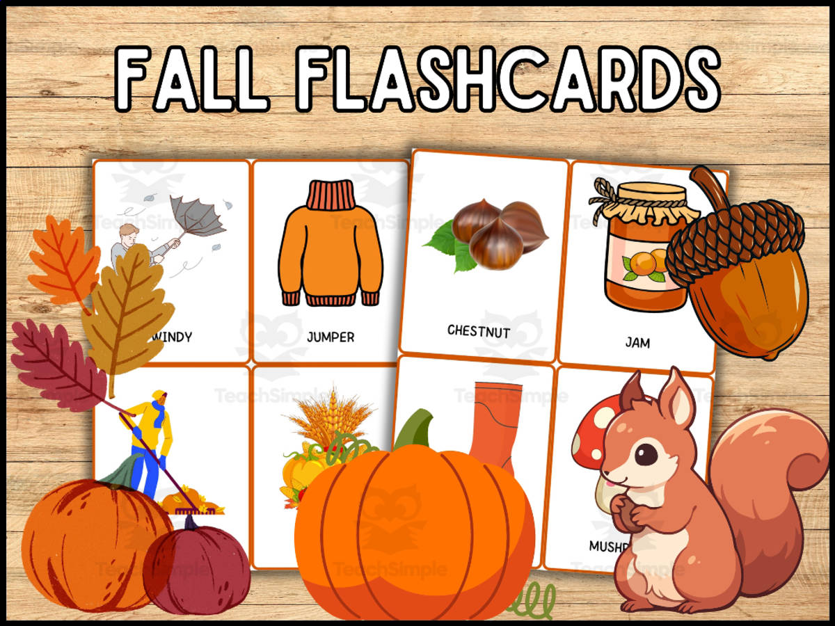 An educational teaching resource from Wonderland School entitled Autumn Vocabulary Flashcards | Fall English Words Flashcards downloadable at Teach Simple.