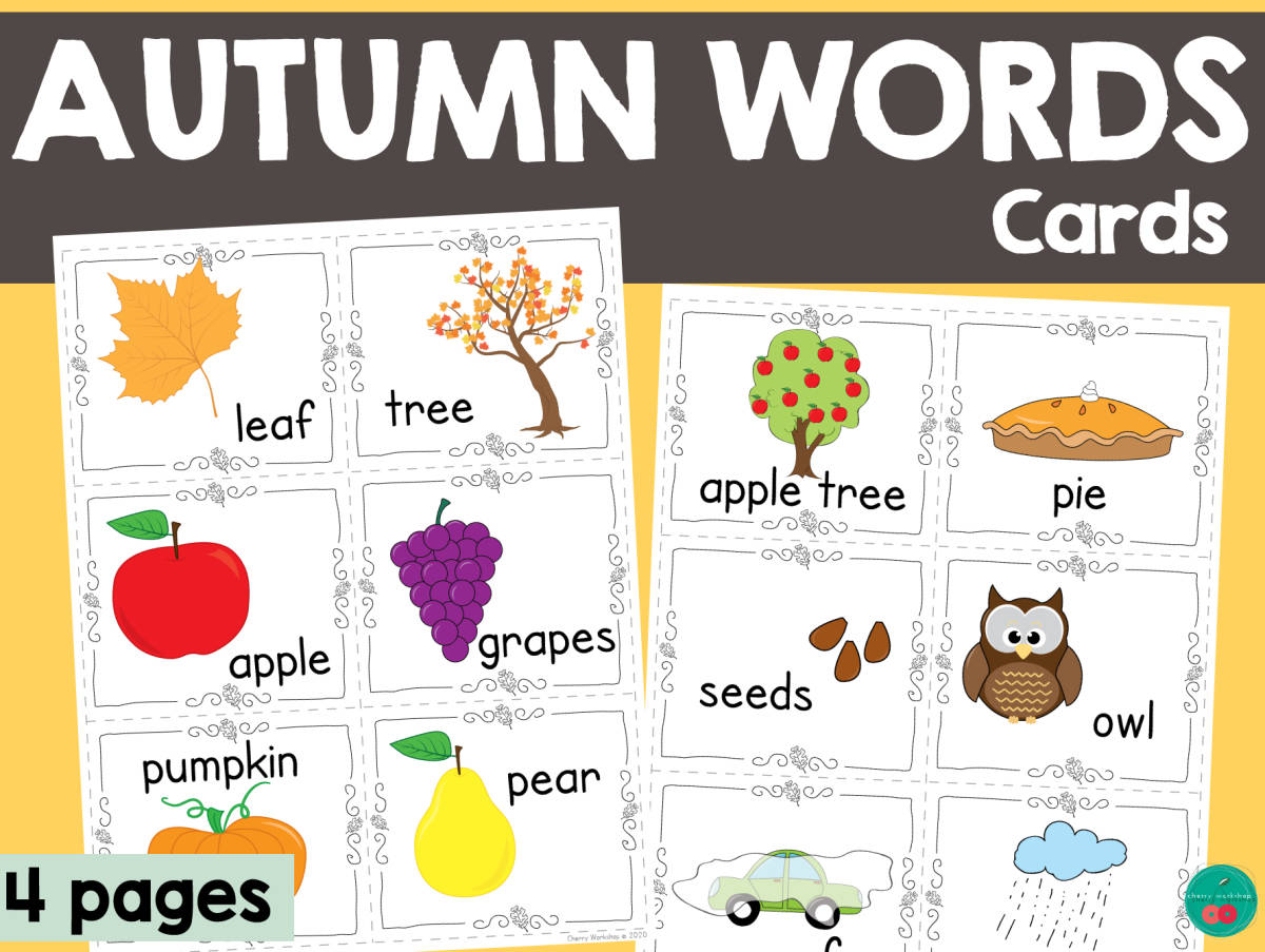 An educational teaching resource from Cherry Workshop entitled Autumn Word Cards downloadable at Teach Simple.