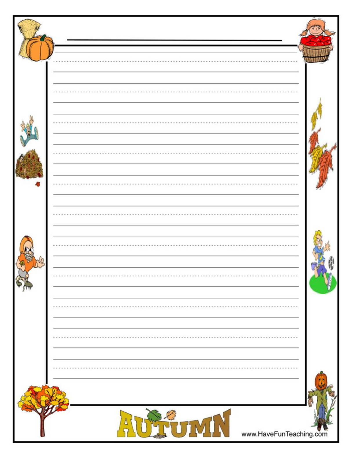 An educational teaching resource from Have Fun Teaching entitled Autumn Writing Paper downloadable at Teach Simple.