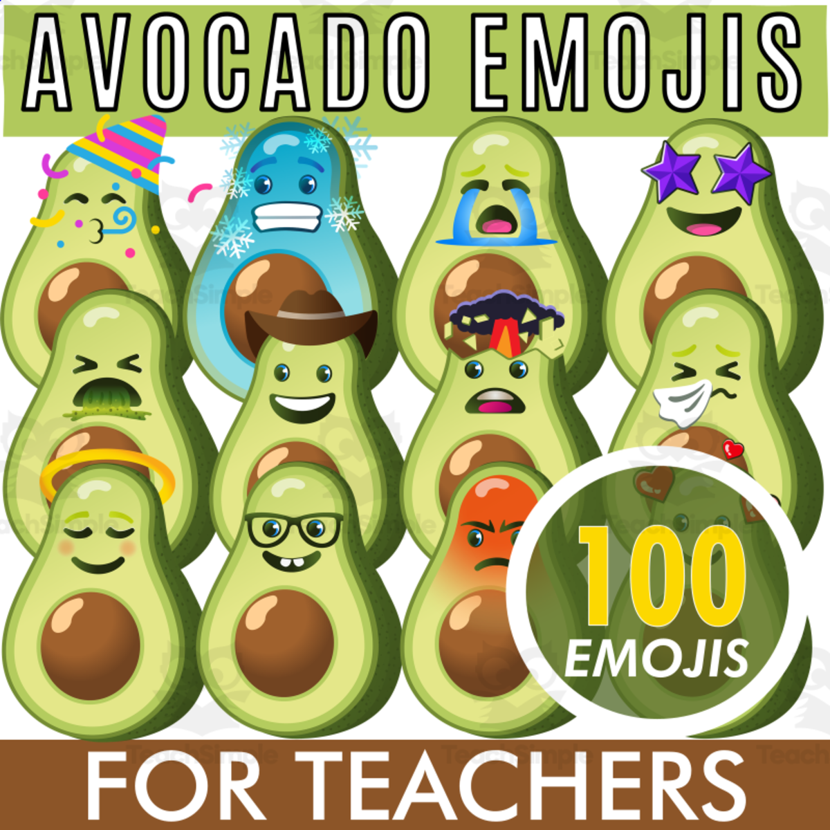 An educational teaching resource from petersgames entitled Avocado Emojis Avocado Faces Avocado Emoticons Clipart downloadable at Teach Simple.