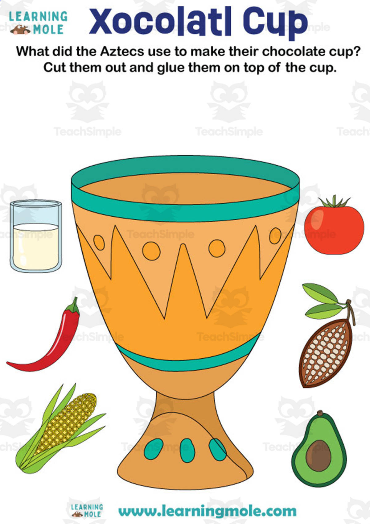 An educational teaching resource from Educational Voice entitled Aztec Chocolate Activity downloadable at Teach Simple.