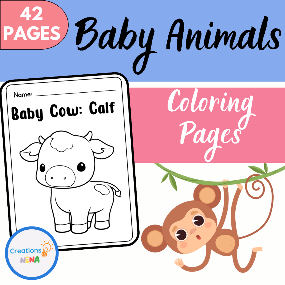 An educational teaching resource from Nena Creations entitled Baby Animals Coloring Sheets. downloadable at Teach Simple.
