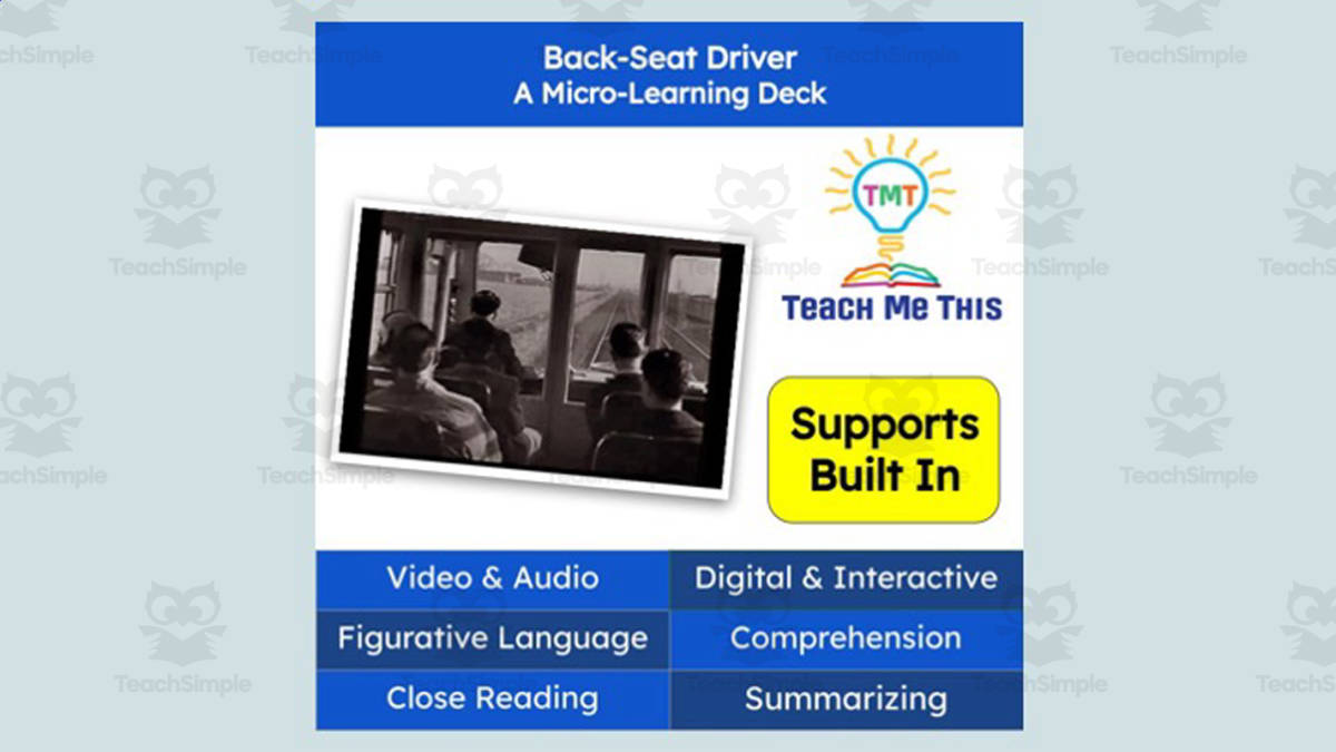 An educational teaching resource from Teach Me This entitled Back Seat Driver | Figurative Language Activity | Micro-Learning Deck downloadable at Teach Simple.