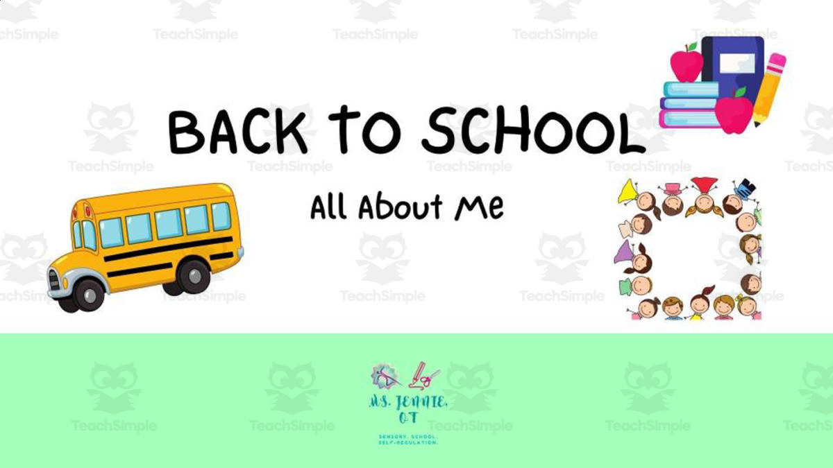 An educational teaching resource from MsJennieOT entitled Back to School All About Me Activity Slides downloadable at Teach Simple.
