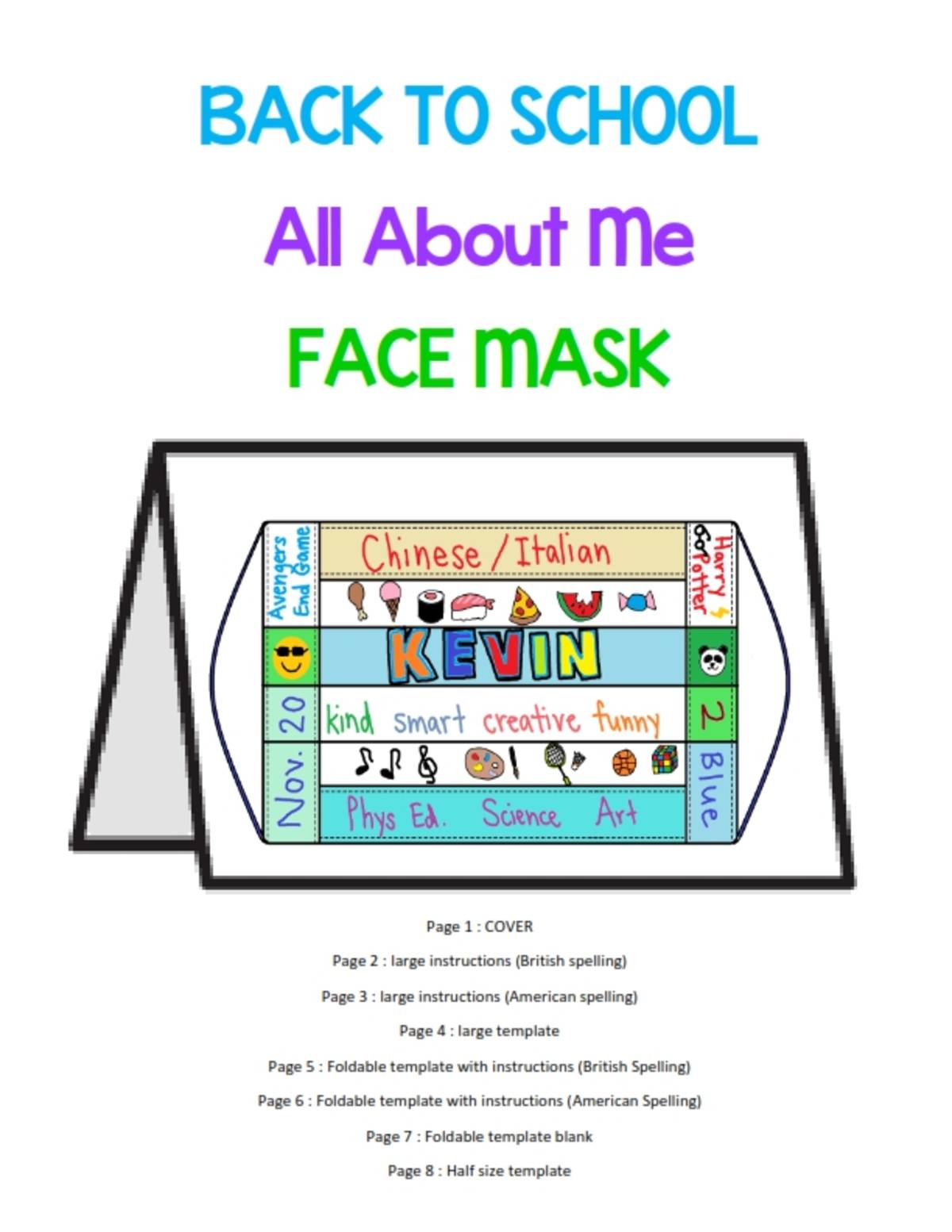 An educational teaching resource from Brave Education entitled Back to School - All About Me - Face Mask downloadable at Teach Simple.