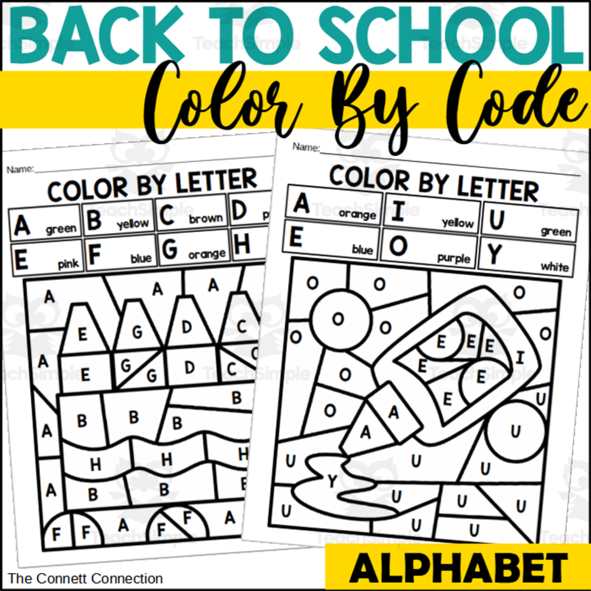An educational teaching resource from The Connett Connection entitled Back to School Alphabet Color by Code for Capital Letters downloadable at Teach Simple.